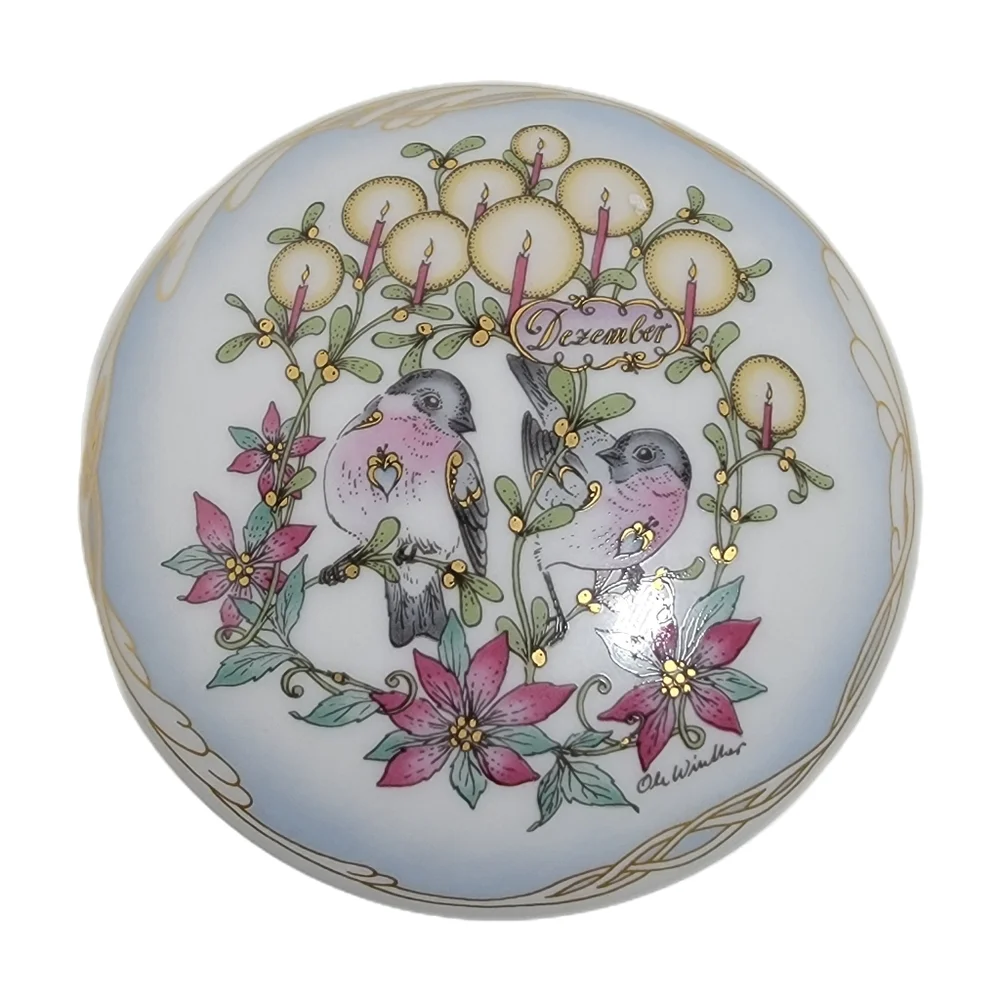 Vintage Hutschenreuther Ole Winther December Porcelain Trinket Box Motif 201-212